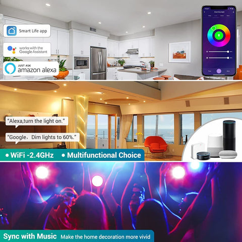 6 inch 15W Smart LED Recessed Lights 4 Pack
