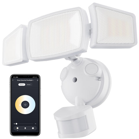 Ustellar 2 Pack 30W Smart Outdoor LED Security Light Tunable White 2700K 6500K 3 Head Motion Sensor Exterior WiFi Flood Light